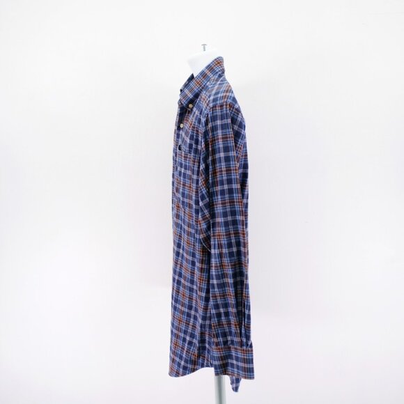 Peter Millar Medium Cotton Plaid Brown Blue Pocket Front Button Down - Picture 5 of 9